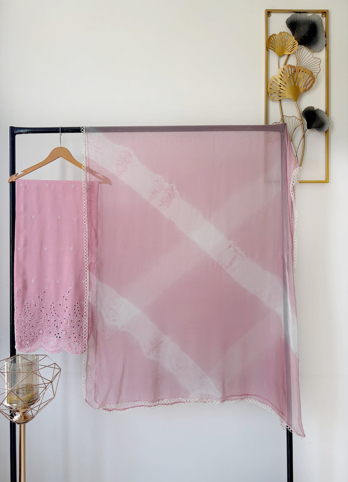 Dusty Pink Suit-Set with Tie & Dye Dupatta