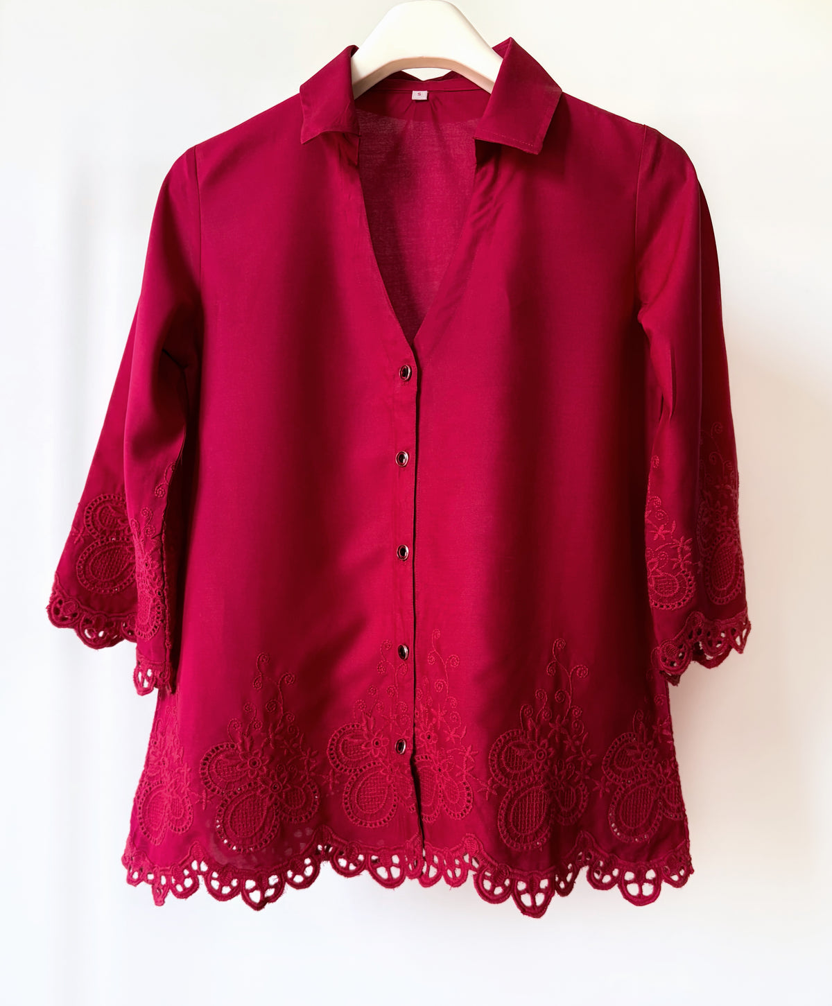 Crimson on Crimson Cut-Work Top
