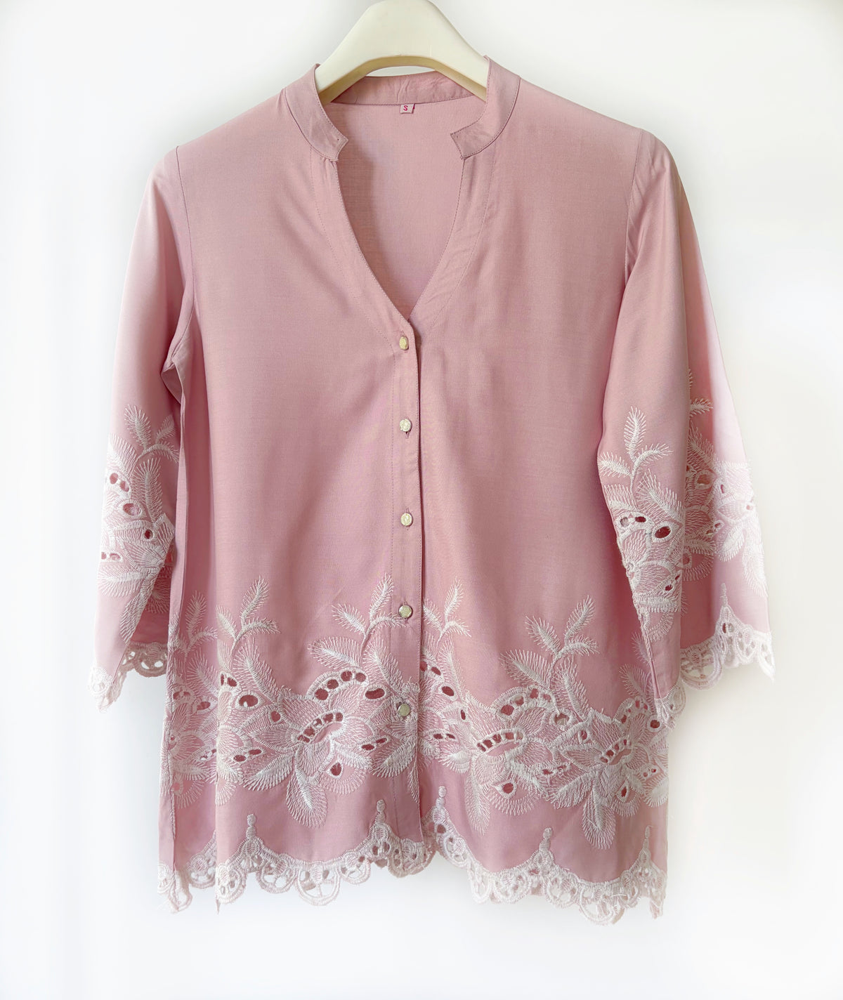 Nude Pink Roses Cut-Work Top