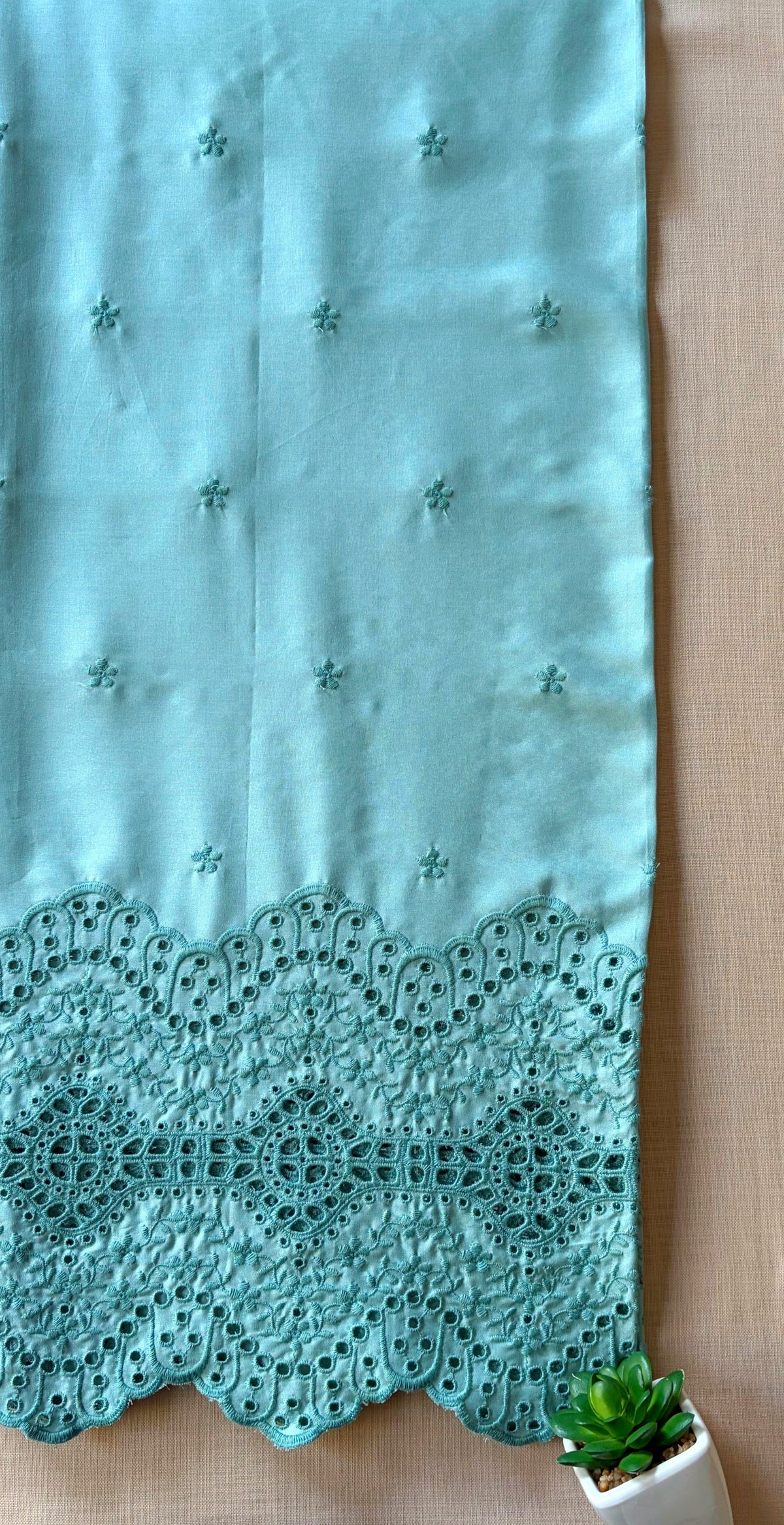Teal Blue Cut-Work Suit-Set