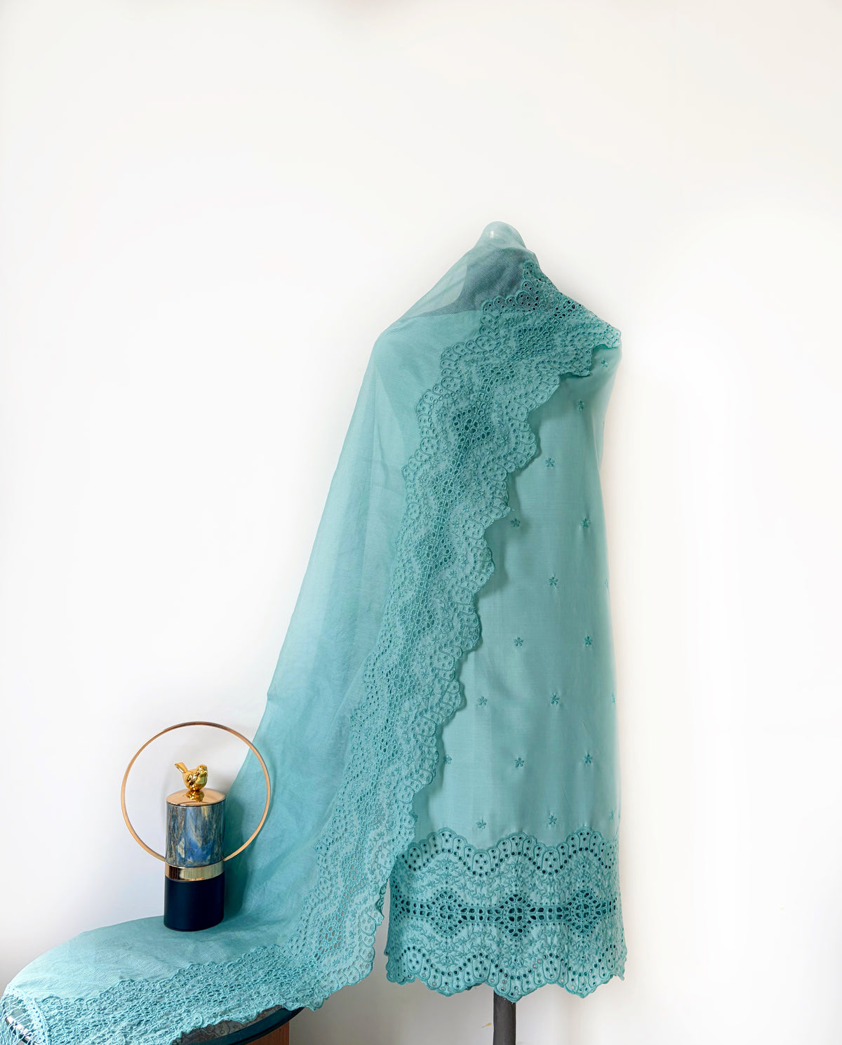 Teal Blue Cut-Work Suit-Set