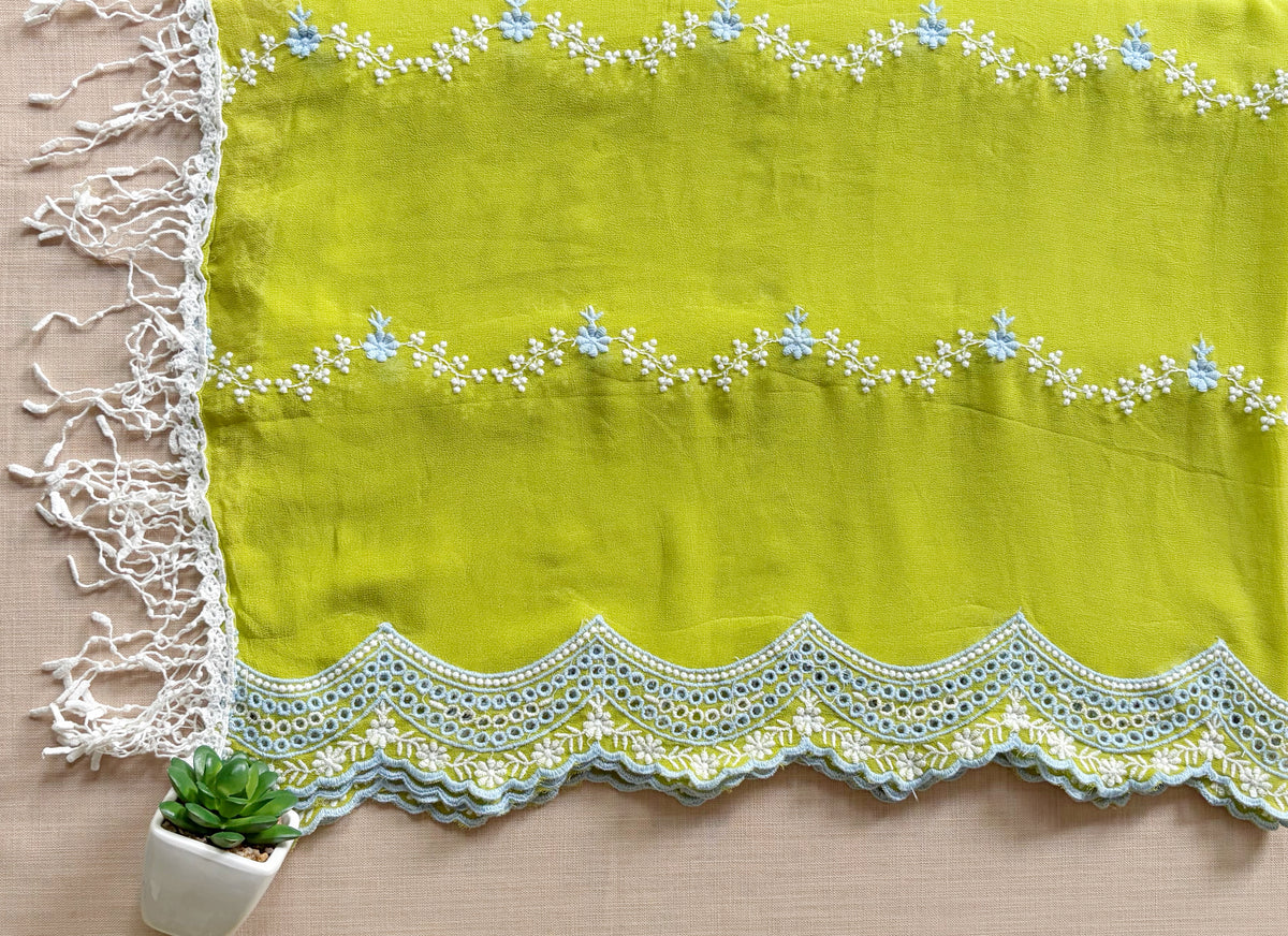 Lime Green with 2 Color Cut-Work Suit-Set