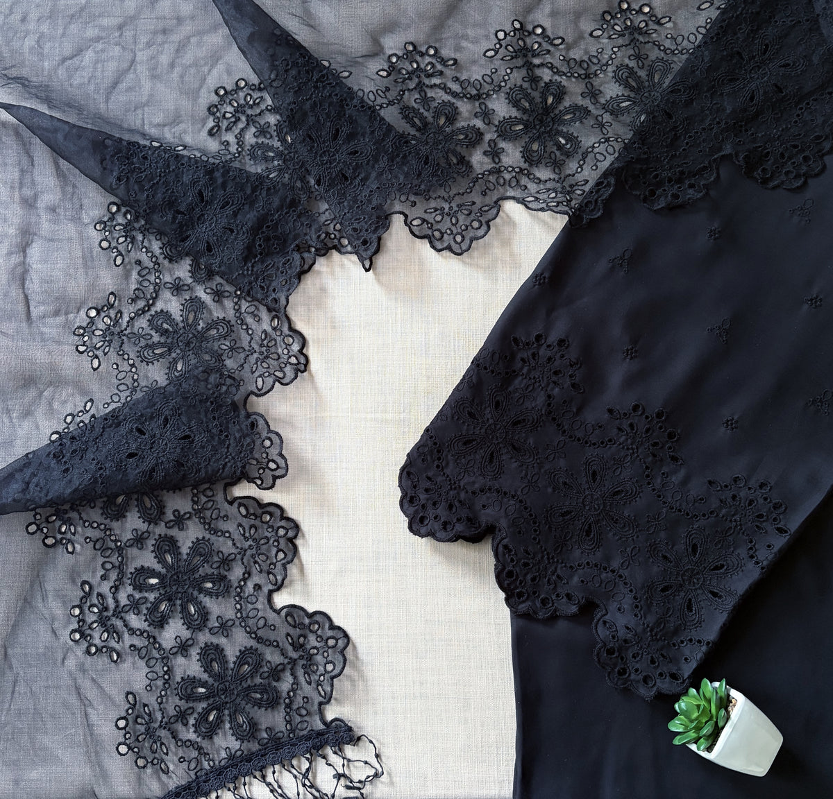All Black Sunflower Cut-Work Suit-Set