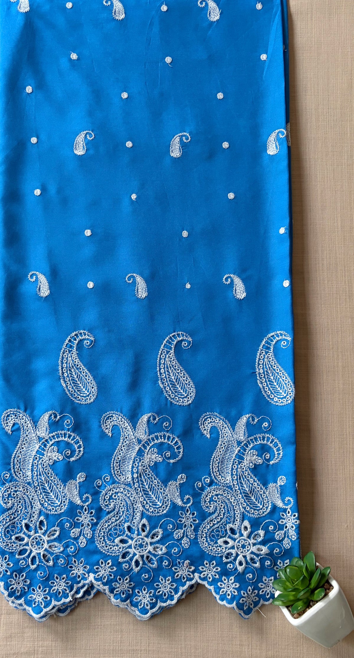 Electric Blue Paisley Cut-Work Suit-Set