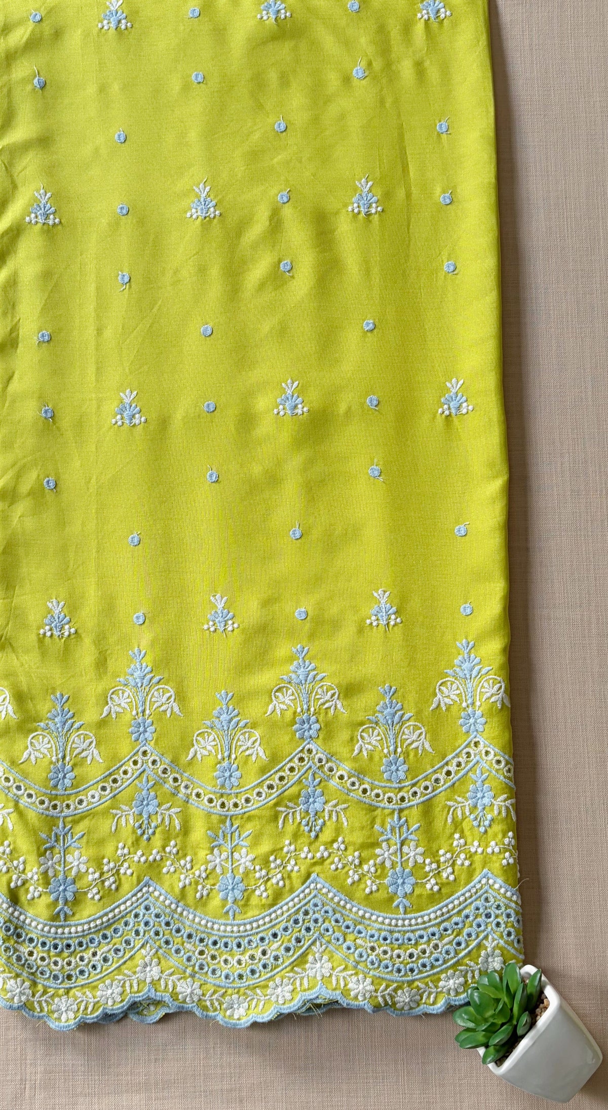 Lime Green with 2 Color Cut-Work Suit-Set