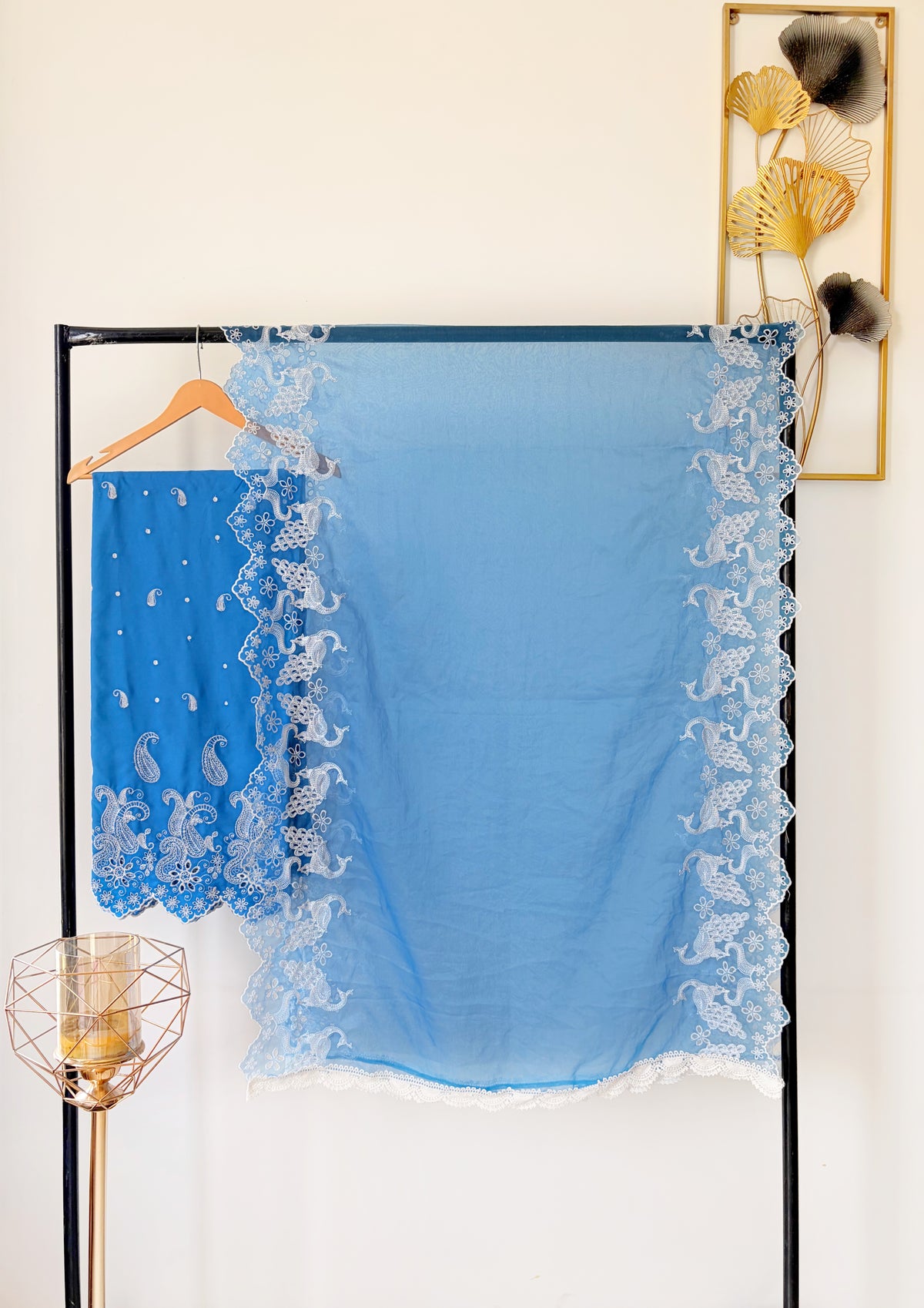 Electric Blue Paisley Cut-Work Suit-Set
