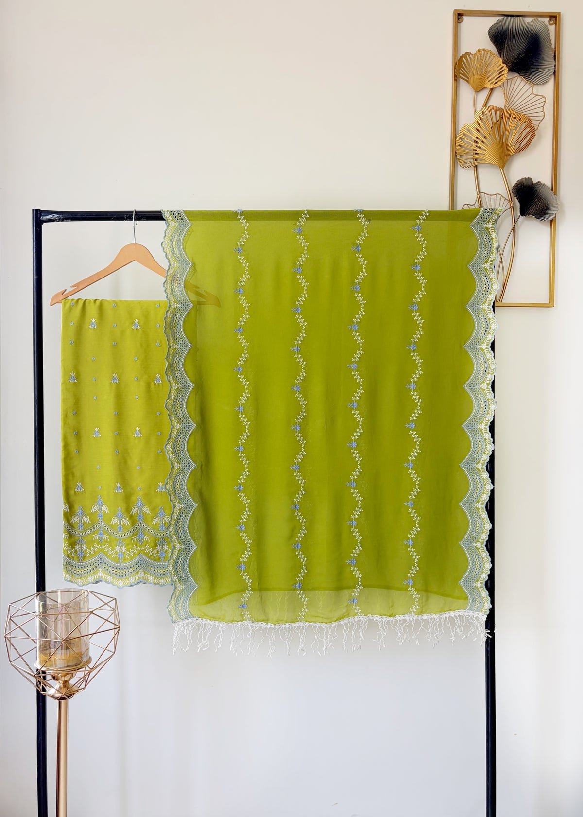 Lime Green with 2 Color Cut-Work Suit-Set