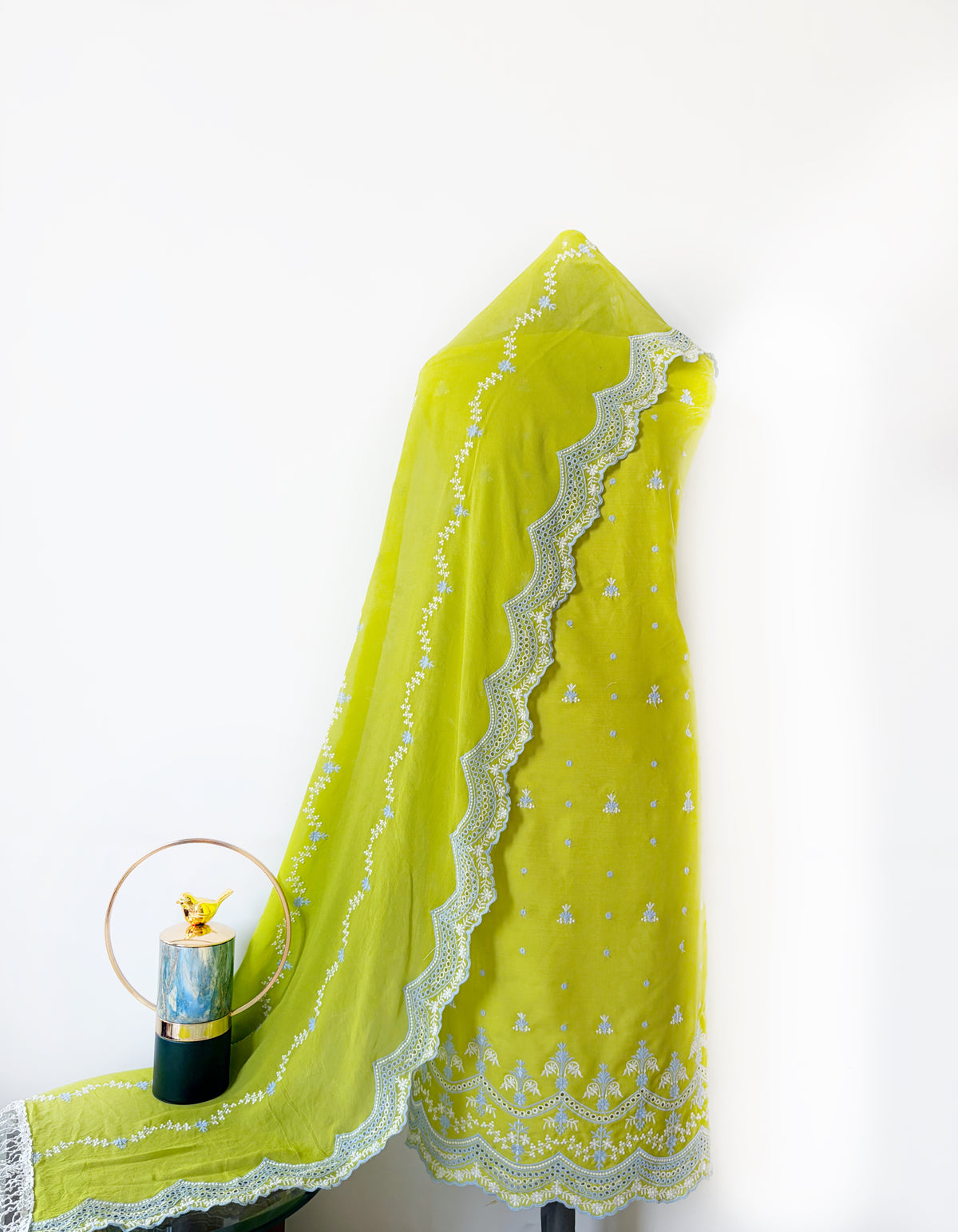 Lime Green with 2 Color Cut-Work Suit-Set