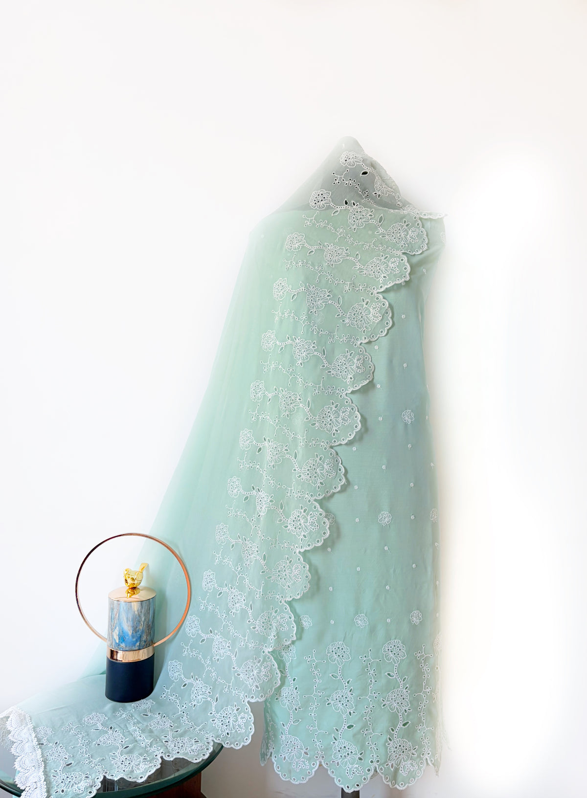Teal Green Lily Cut-Work Suit-Set