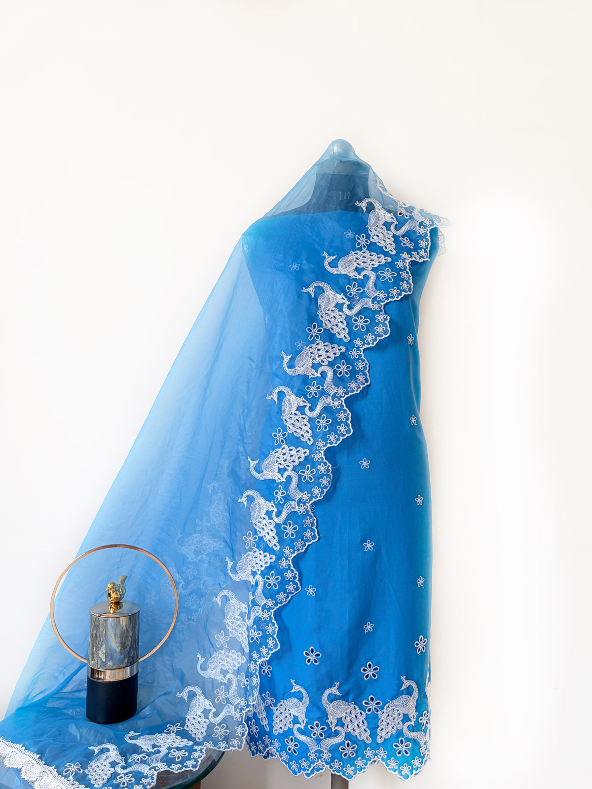 Electric Blue Peacock Cut-Work Suit-Set