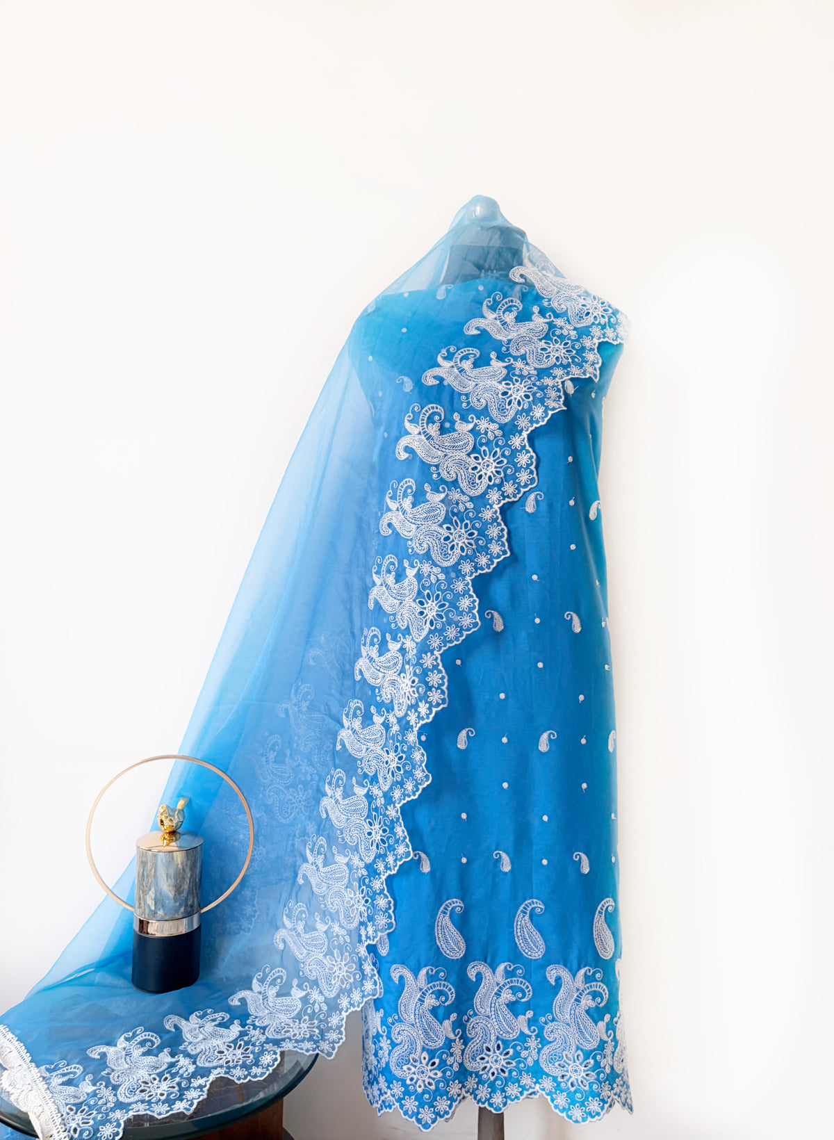 Electric Blue Paisley Cut-Work Suit-Set