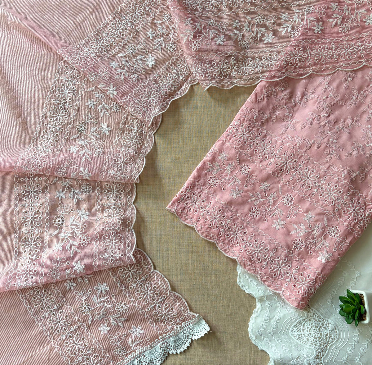 Dusty Pink Jaal Cut-Work Suit-Set