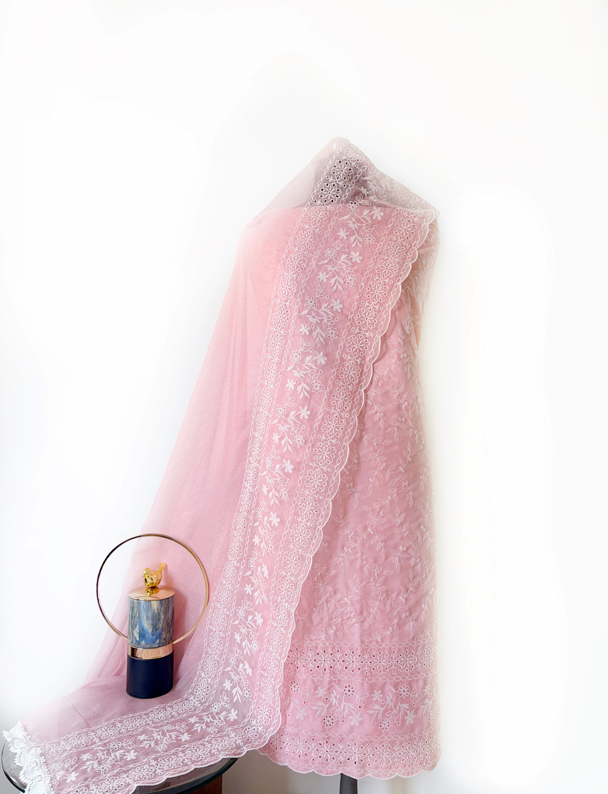Dusty Pink Jaal Cut-Work Suit-Set