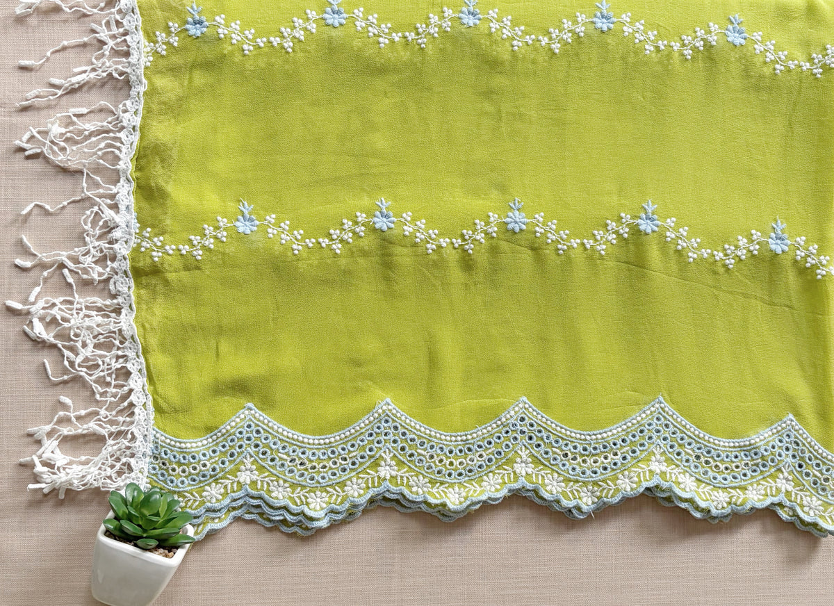 Lime Green with 2 Color Cut-Work Suit-Set