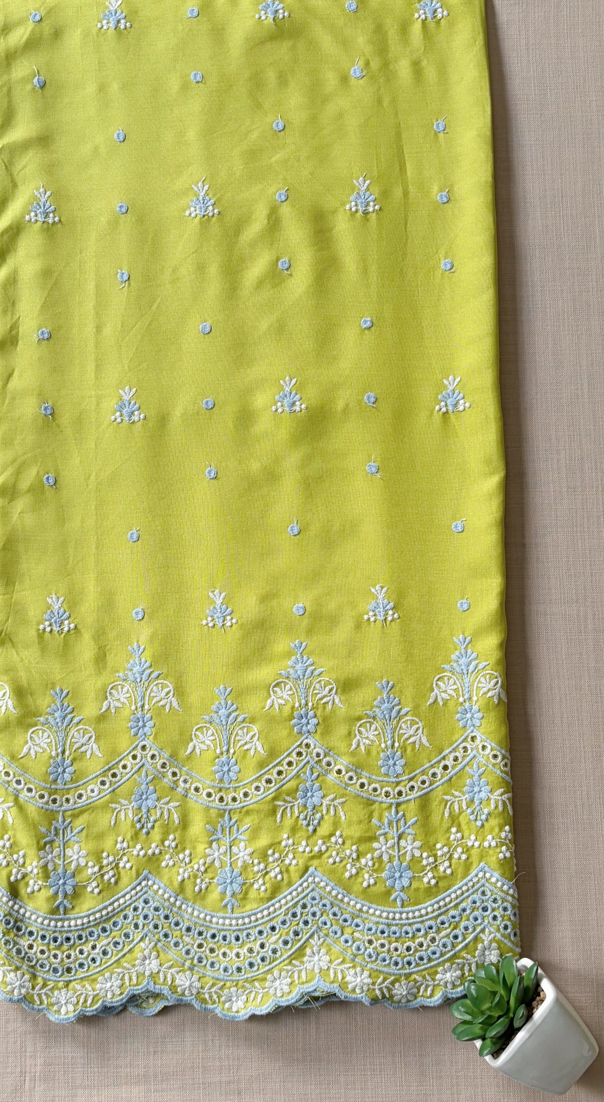 Lime Green with 2 Color Cut-Work Suit-Set
