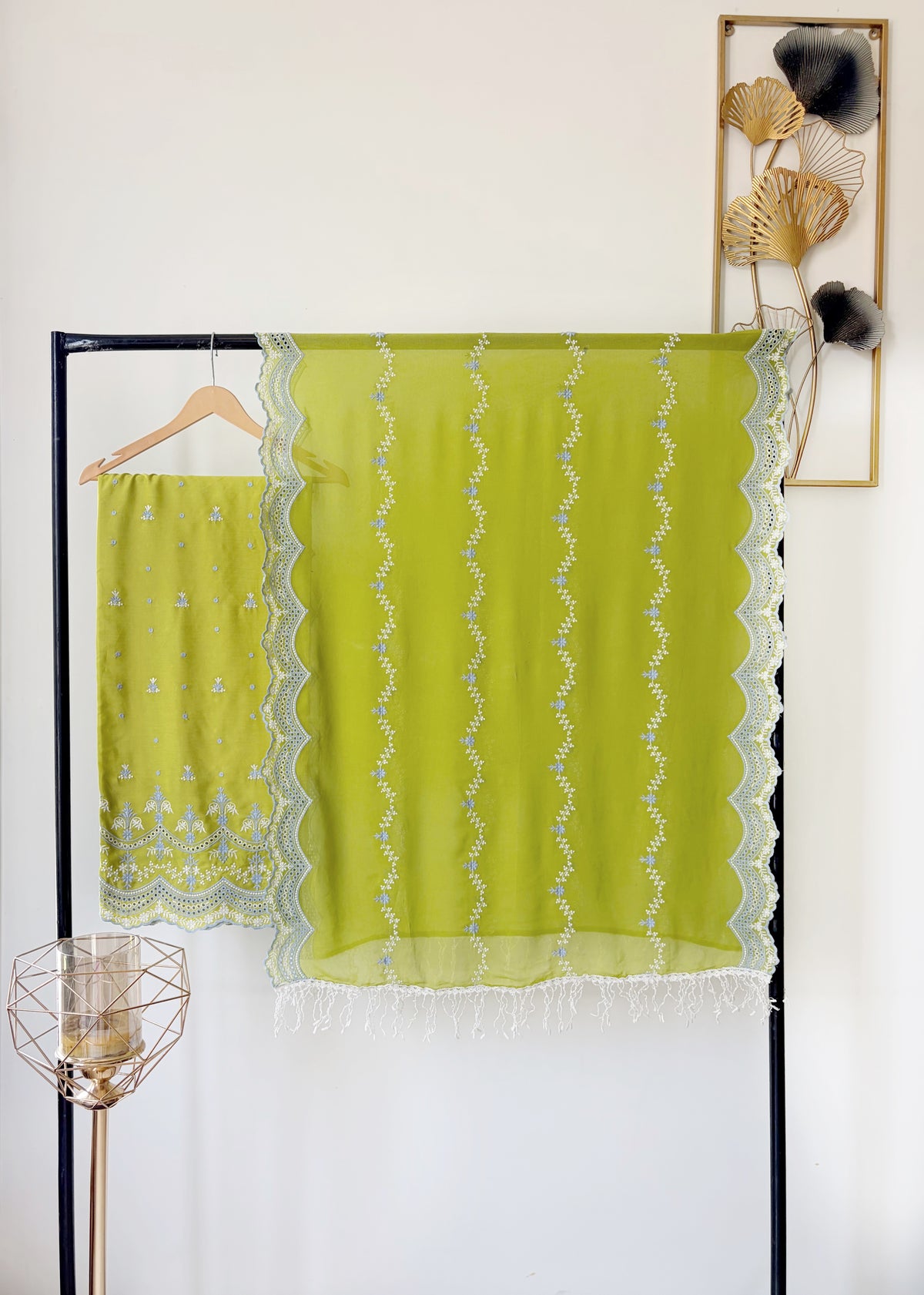 Lime Green with 2 Color Cut-Work Suit-Set