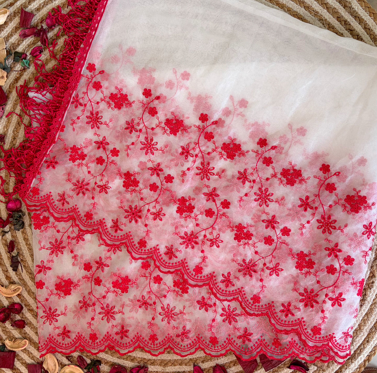 Crimson & White Twist Cut-Work Suit-Set