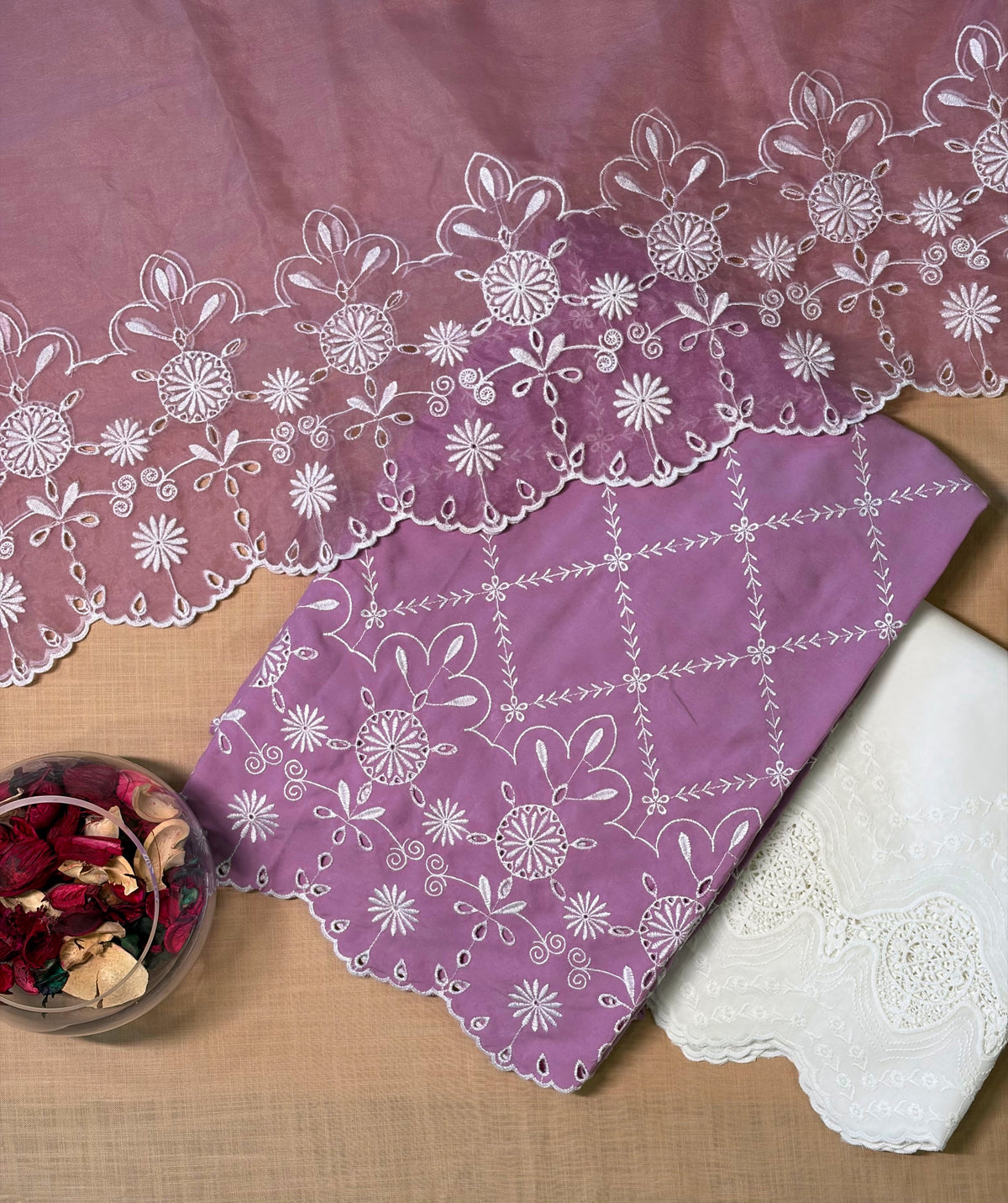 Mauve Jaal Cut-Work Suit-Set