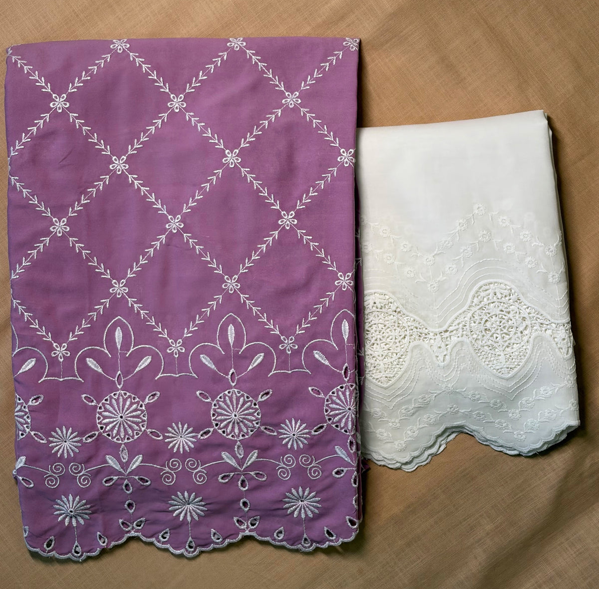 Mauve Jaal Cut-Work Suit-Set