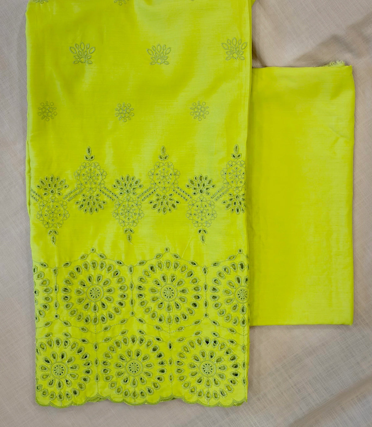 Lime Green on Lime Green Round Cut-Work Suit-Set