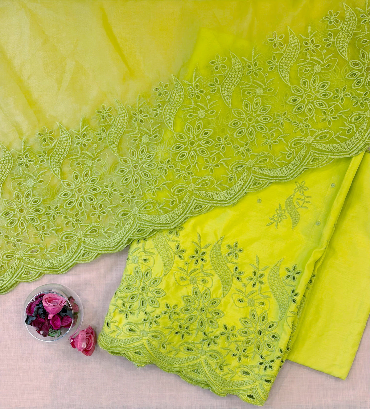 Lime Green on Lime Green Cut-Work Suit-Set