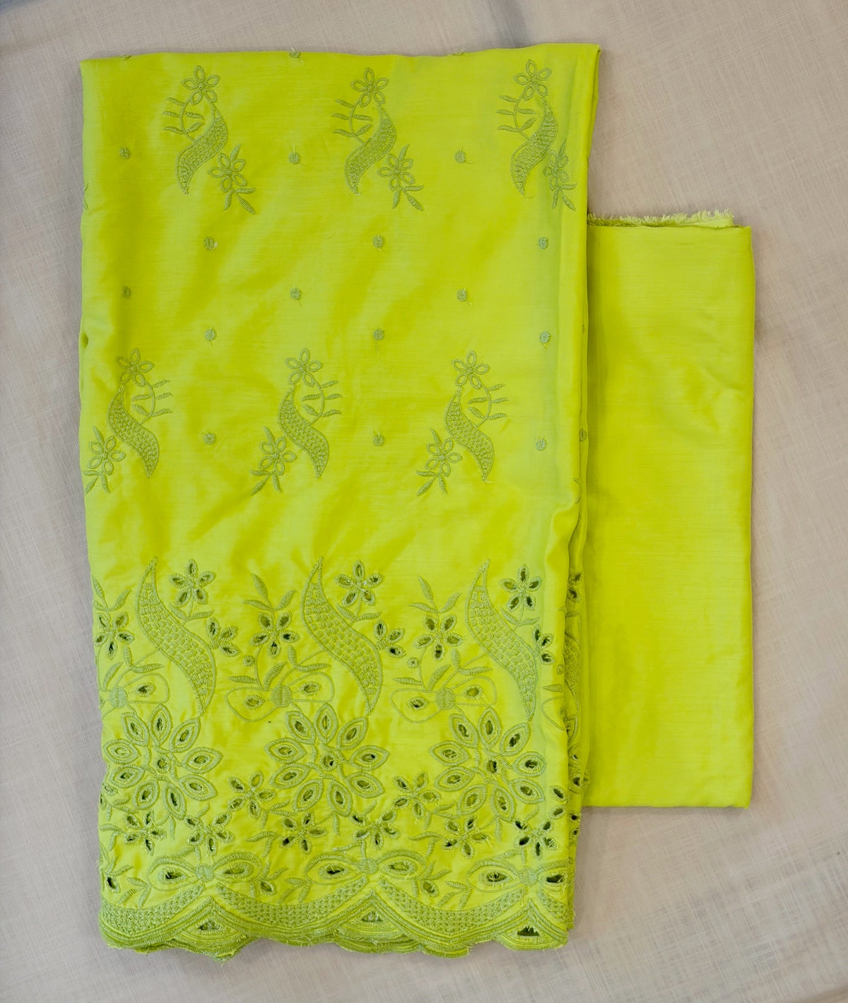 Lime Green on Lime Green Cut-Work Suit-Set