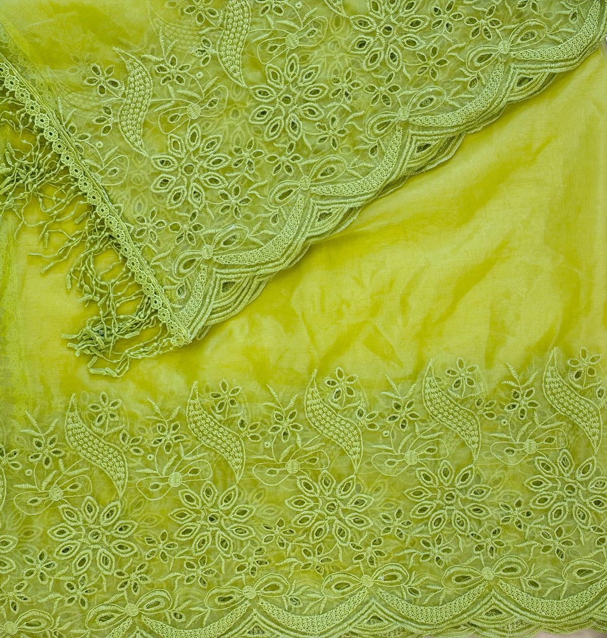 Lime Green on Lime Green Cut-Work Suit-Set