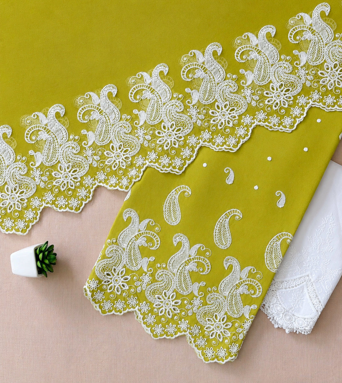 Lime Green Paisley Cut-Work Suit-Set