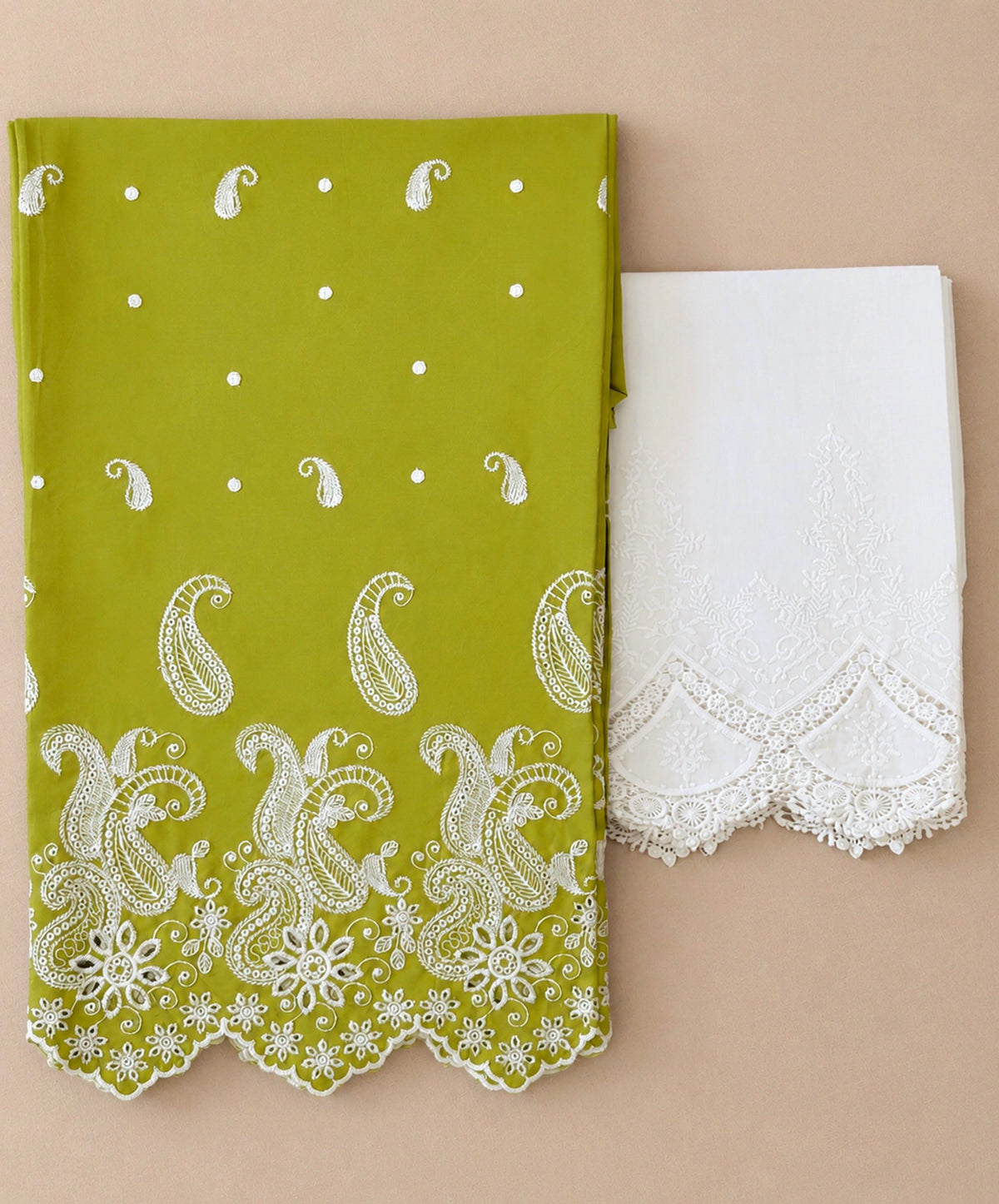 Lime Green Paisley Cut-Work Suit-Set