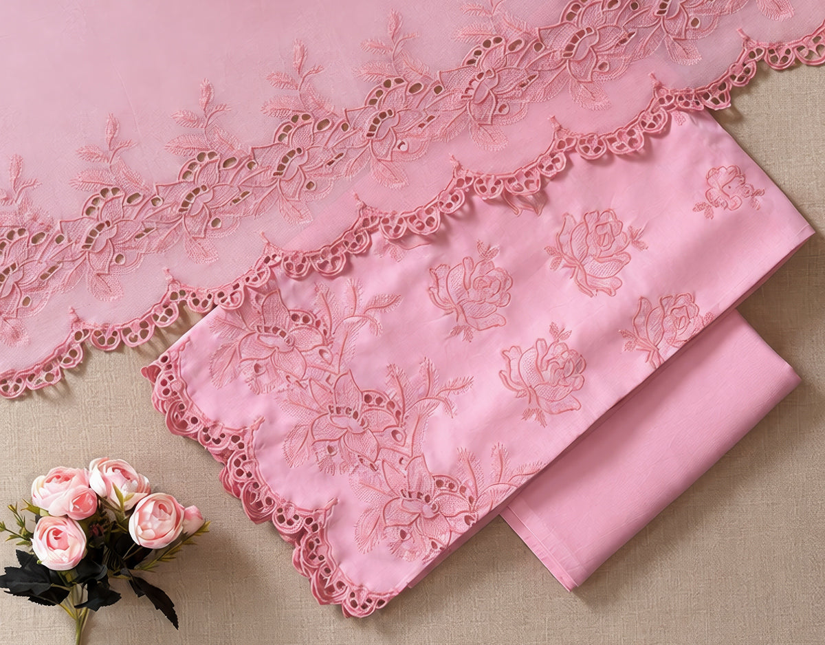 Powder Pink Roses Cut-Work Suit-Set