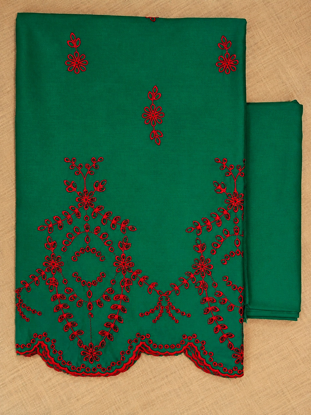 Emerald Green with Red Cut-Work Suit-Set