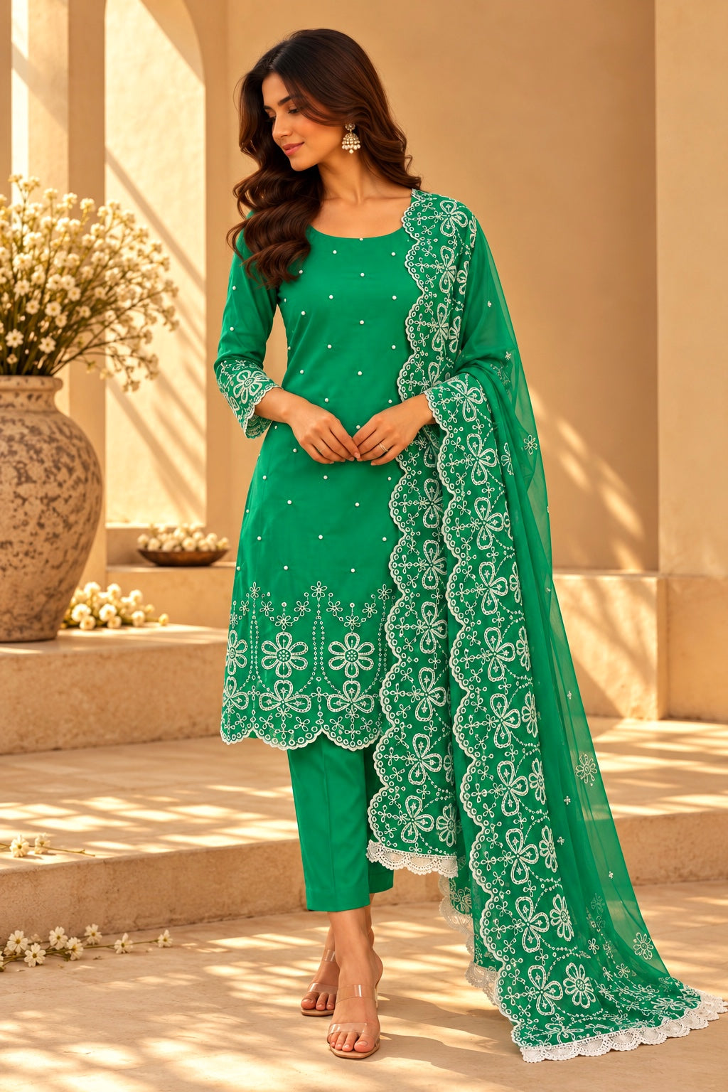 Emerald Green Cut-Work Suit-Set