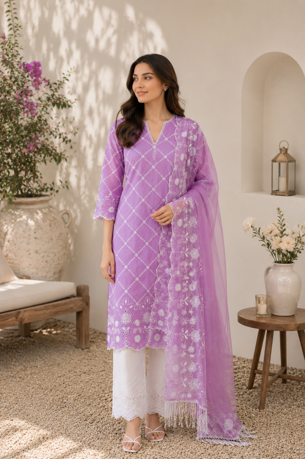 Mauve Jaal Cut-Work Suit-Set