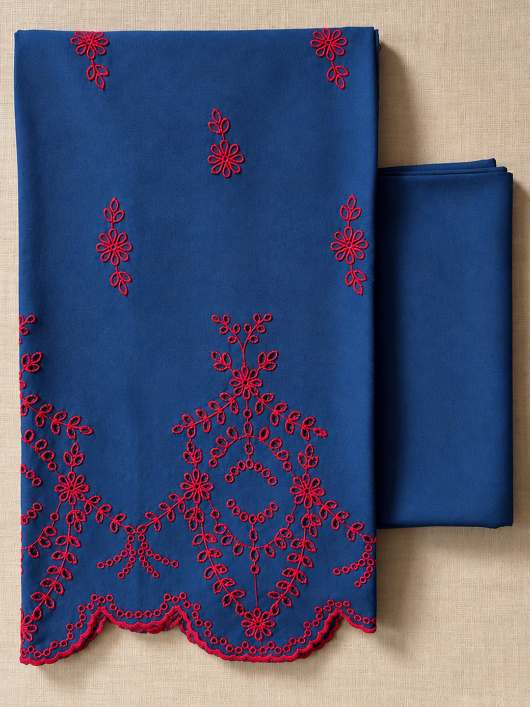 Midnight Blue with Red Cut-Work Suit-Set