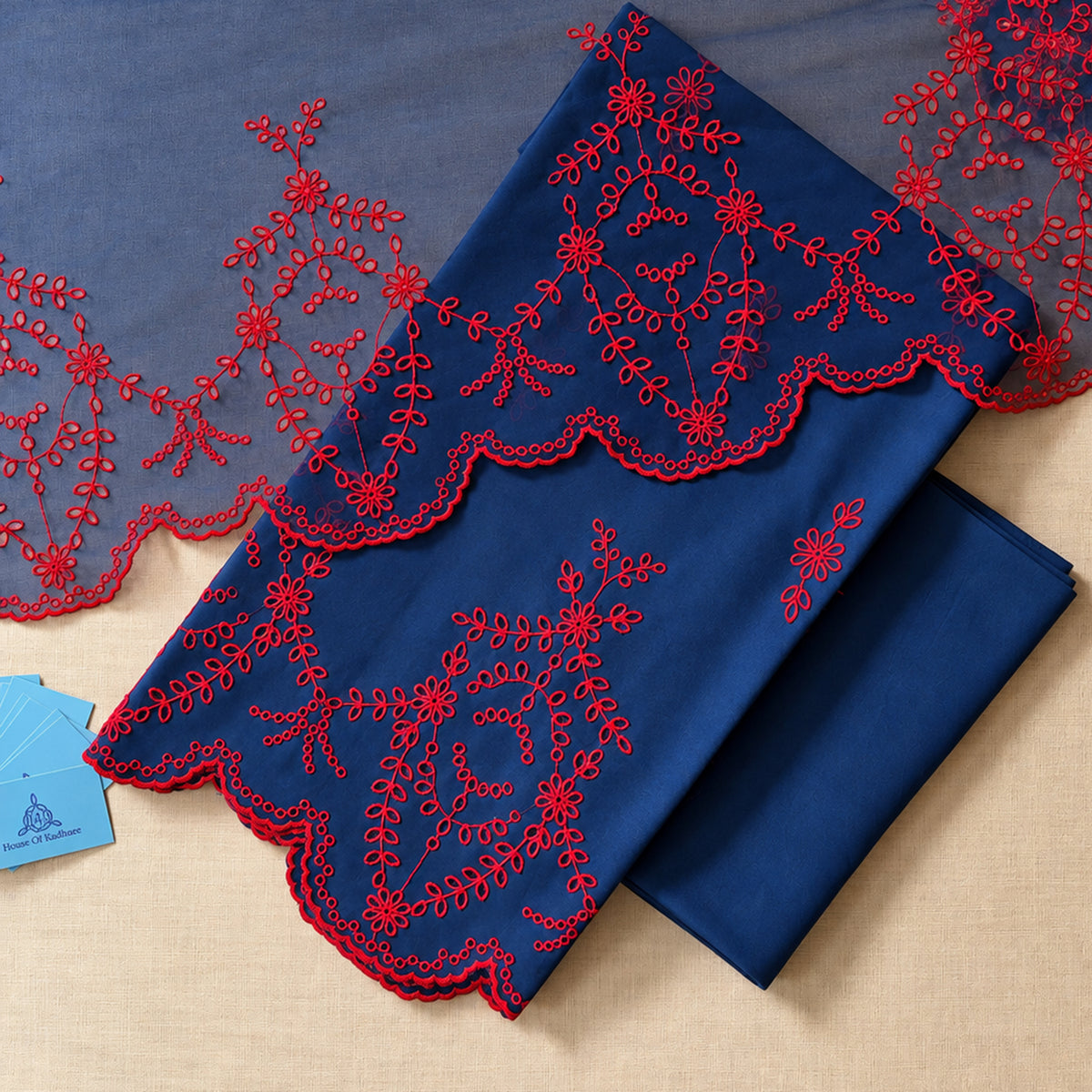 Midnight Blue with Red Cut-Work Suit-Set