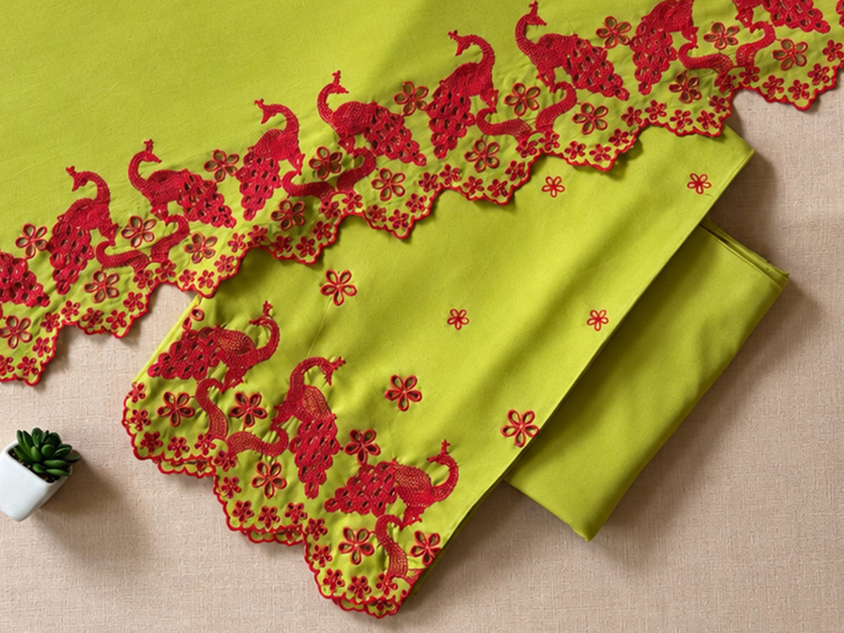 Mehendi with Red Peacocks Cut-Work Suit-Set