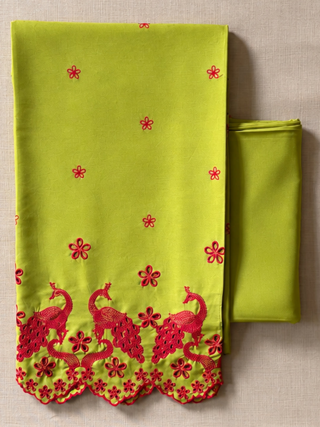 Mehendi with Red Peacocks Cut-Work Suit-Set
