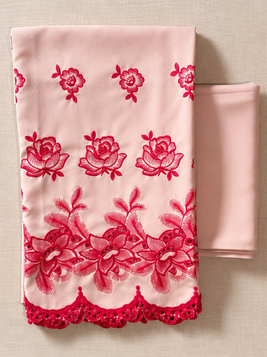 Cream with Red Roses Cut-Work Suit-Set