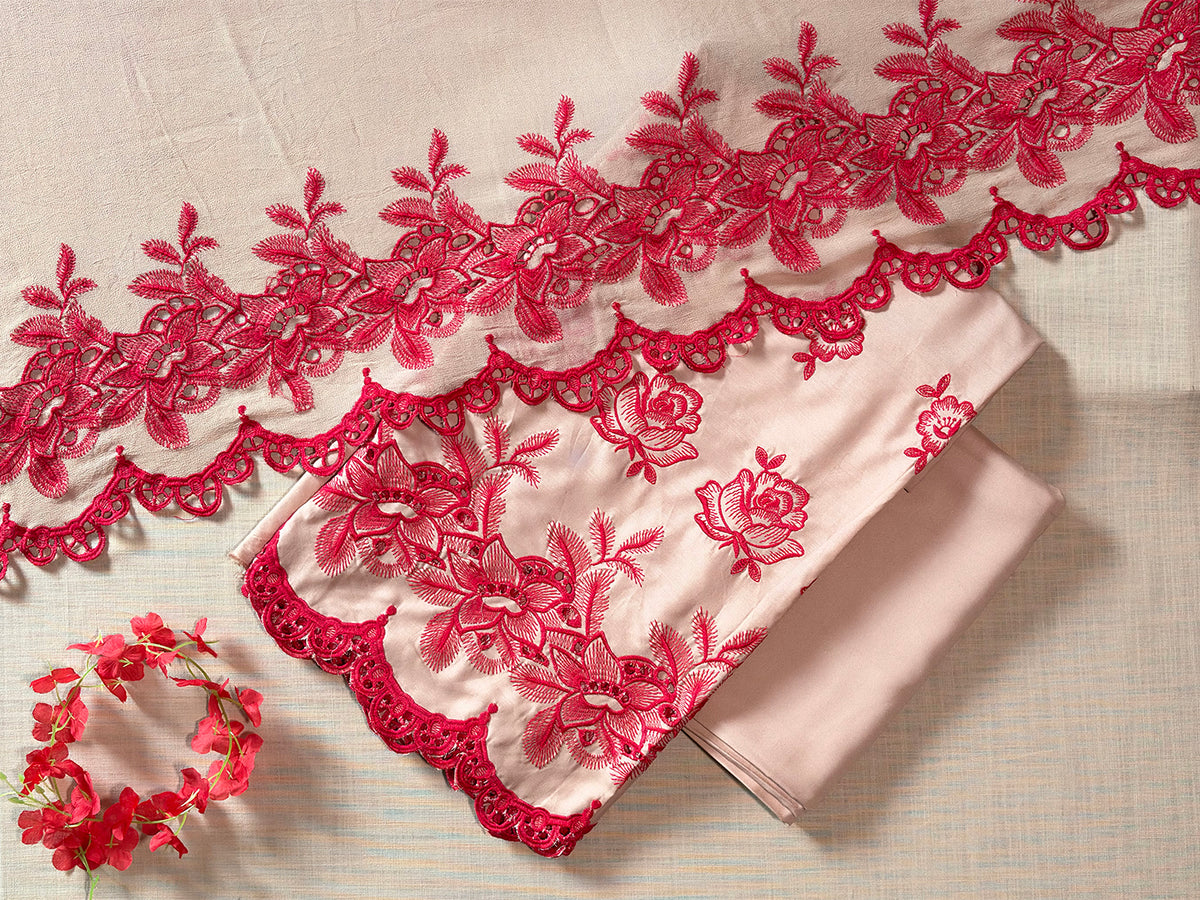 Cream with Red Roses Cut-Work Suit-Set