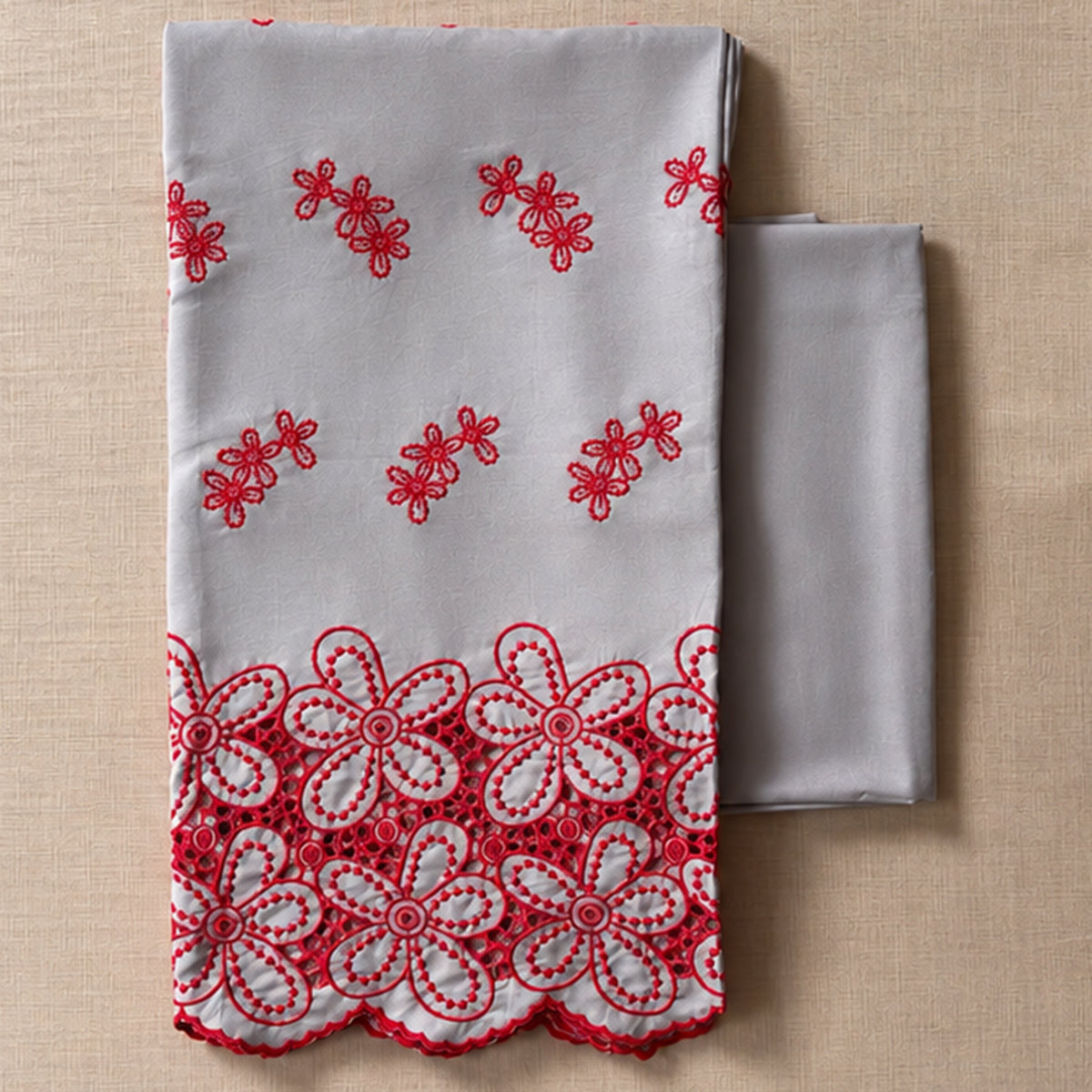 Ash Grey with Red Sunflower Cut-Work Suit-Set