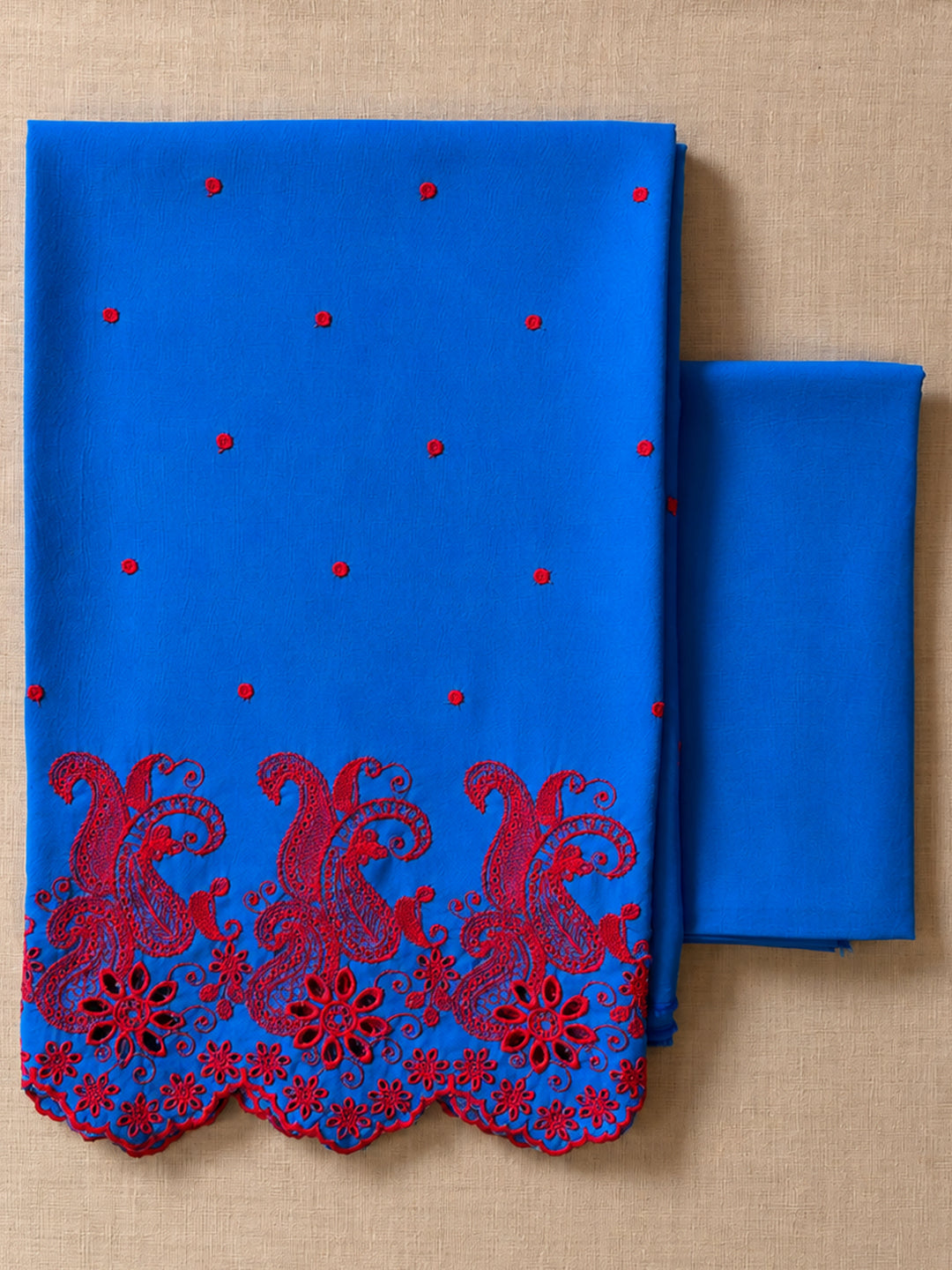 Electric Blue with Red Cut-Work Suit-Set