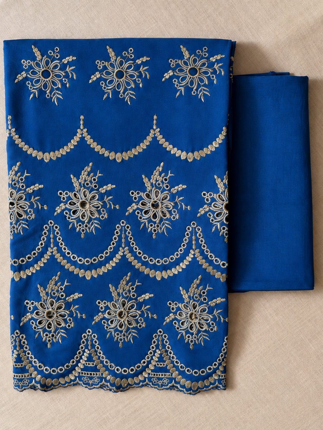 Prussian Blue & Zari Cut-Work Suit-Set