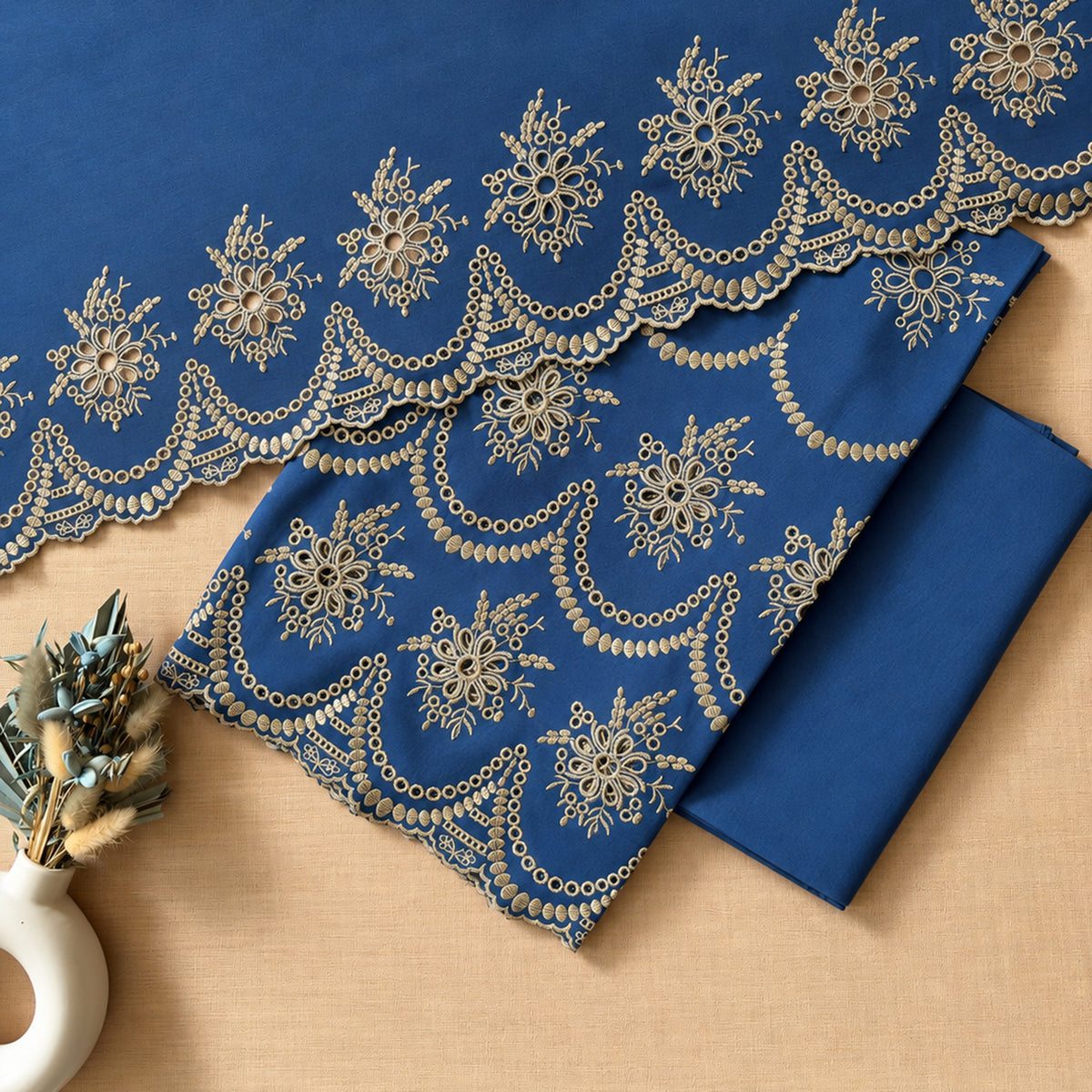 Prussian Blue & Zari Cut-Work Suit-Set