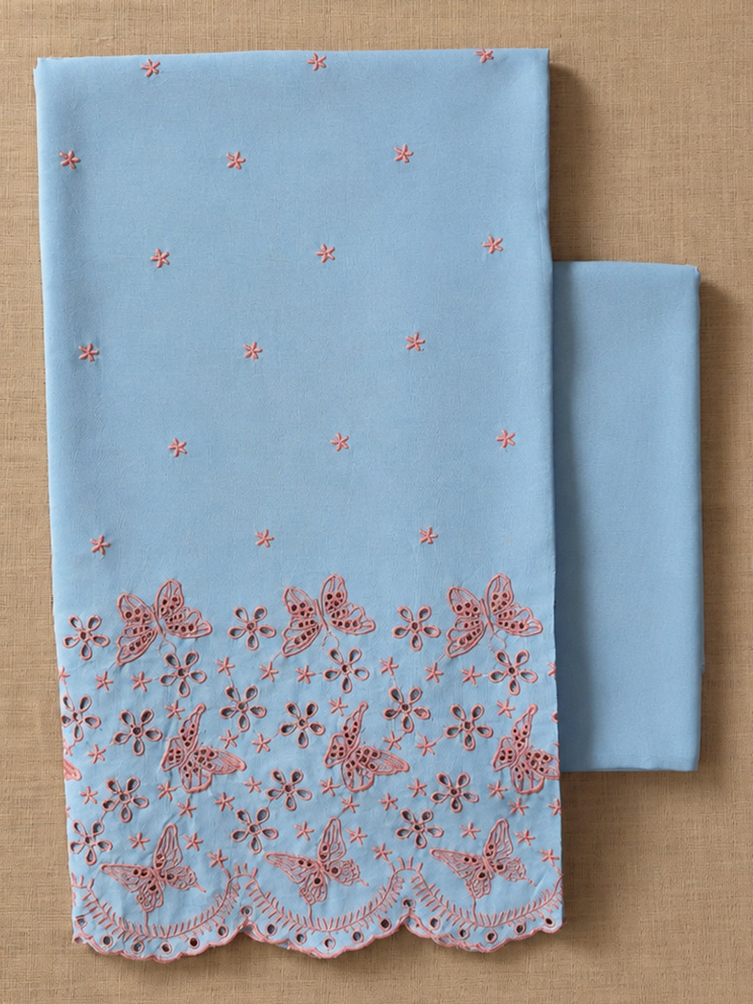 Pastel Blue with Pink Butterflies Cut-Work Suit-Set