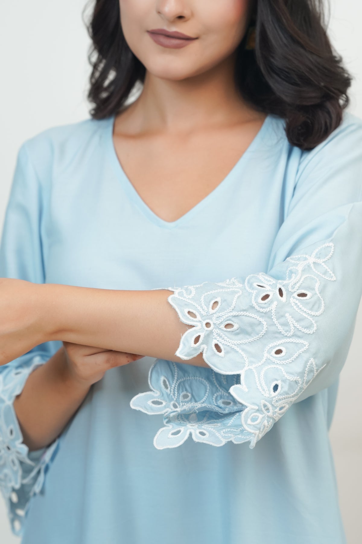 Powder Blue Jasmine Cut-Work Co-ord Set
